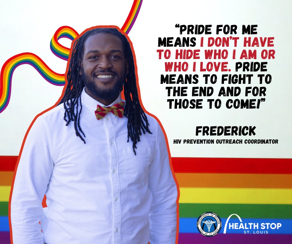 HealthStopSTL's tweet photo. To us, Pride means community, health, and the freedom to be yourself. 🌈 We're celebrating by providing free HIV, syphilis, and hep C testing at PrideFest June 27–28 in St. Louis. What does Pride mean to you? Tell us below! 🏳️‍🌈 https://t.co/r7N3llYhup @CityofSTLDOH https://t.co/w9CGfYm8nE