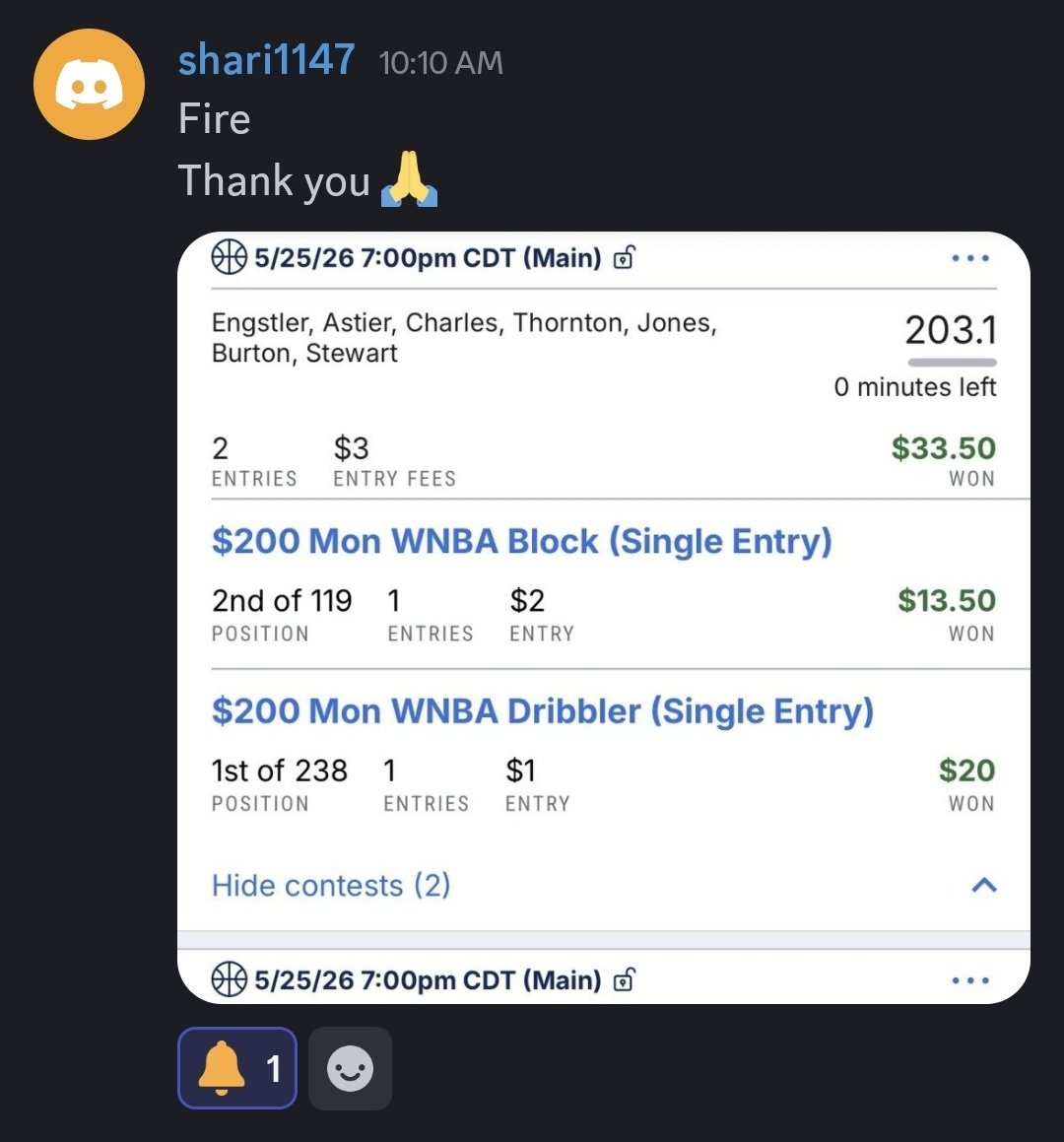 SteelCityDFS's tweet photo. 🖤💛STEELCITYDFS LOVE WNBA💛🖤
🏆4TH TIME IN 7 DAYS W/ A TAKEDOWN🏆

we got #fanduel covered for you✅️
@millertime0624 has #draftkings covered exclusively✅️

shoot @AJG_DFS or @winsanitydfs a DM for an invite to the hottest #dfs discord today

#dfslineups #free #nba #mlb https://t.co/74EdmijUwO