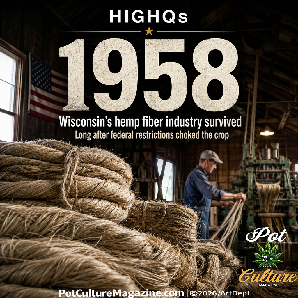 PotCultureMag's tweet photo. #HighQs: A small U.S. hemp fiber industry survived in Wisconsin until 1958, long after federal cannabis restrictions began choking the crop. #PotCultureMagazine #CannabisHistory #Hemp #CannabisCulture #HempCulture https://t.co/mv7dtSHRcV