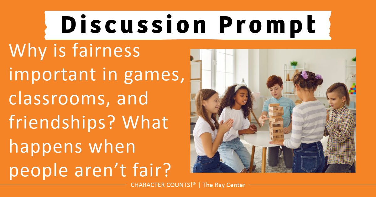 CHARACTERCOUNTS's tweet photo. Use this discussion prompt to start a conversation about #fairness 🧡

#CHARACTERCOUNTS! #SixPillars #TeacherResources #ParentResources https://t.co/ACLR06hTuW