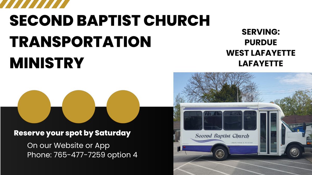 SecondBaptLaf's tweet photo. Do you need a ride to church? Our Transportation crew would love to add you to our pick up list. Contact the church by Saturday to schedule your ride.
https://t.co/IcyFHTIJ8P https://t.co/3kPyTEvocR