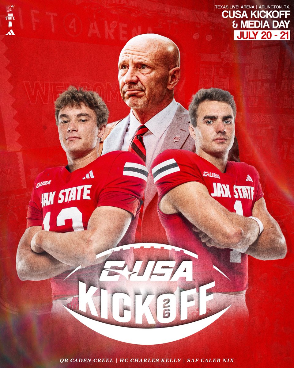 JaxStateFB's tweet photo. 𝐂𝐔𝐒𝐀 𝐅𝐨𝐨𝐭𝐛𝐚𝐥𝐥 𝐊𝐢𝐜𝐤𝐨𝐟𝐟 🎥🎙️  Representing Jax State ⬇️
 @CoachKellyJSU  @CadenCreel  @caleb_nix11  
#EmbraceTheGrind | #AKC https://t.co/bKlu9N2Wja