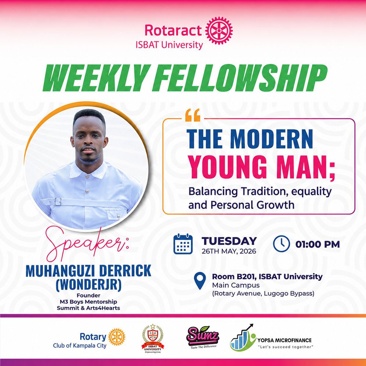 IsbatRotaractCl's tweet photo. Today’s fellowship was one for the books

A huge thank you to everyone who joined us for an insightful conversation on “The Modern Young Man; Balancing Tradition, Equality &amp; Personal Growth” with Muhanguzi Derrick (WonderJr). https://t.co/YlhfobsQ36