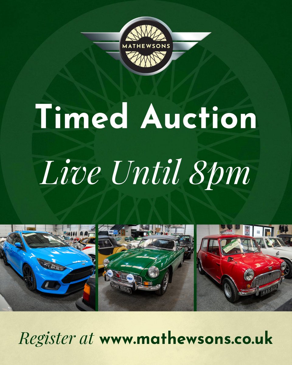 MathewsonsCC's tweet photo. This is your last chance to purchase something in our May auction, as the timed auction concludes at 8pm tonight! 🚗

View the catalogue now at https://t.co/K8R4jQJFAS 📲 https://t.co/NYegyib6mz
