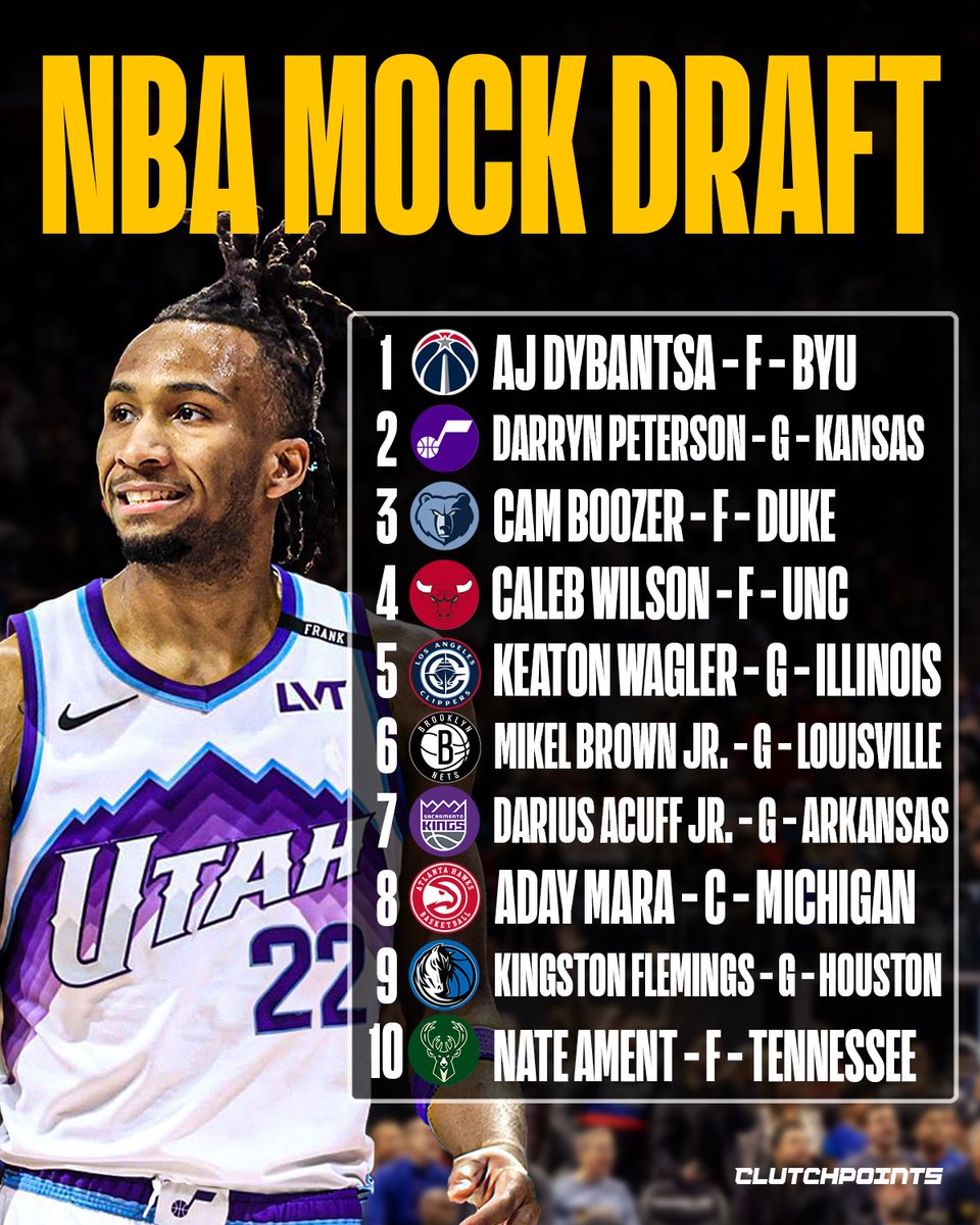 ClutchPoints's tweet photo. . @BrettSiegelNBA dropped his latest 2026 NBA Mock Draft 2.0, filled with tons of intel regarding potential draft trades and projections for all 60 picks.

Plus, new targets emerging for the Warriors, Thunder, Hornets, and others.

See full mock below ⬇️

https://t.co/BjHqNCn3LO https://t.co/suaZZXDZuP