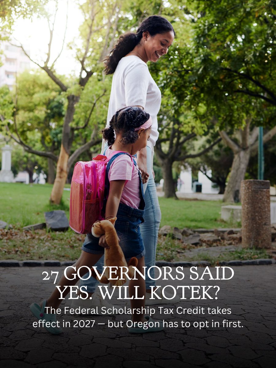 CascadePolicy's tweet photo. The FSTC gives individuals up to $1,700 in federal tax credits for donating to scholarship nonprofits. 27 governors have opted in. Oregon families are still waiting. https://t.co/CcDOMs4a4e