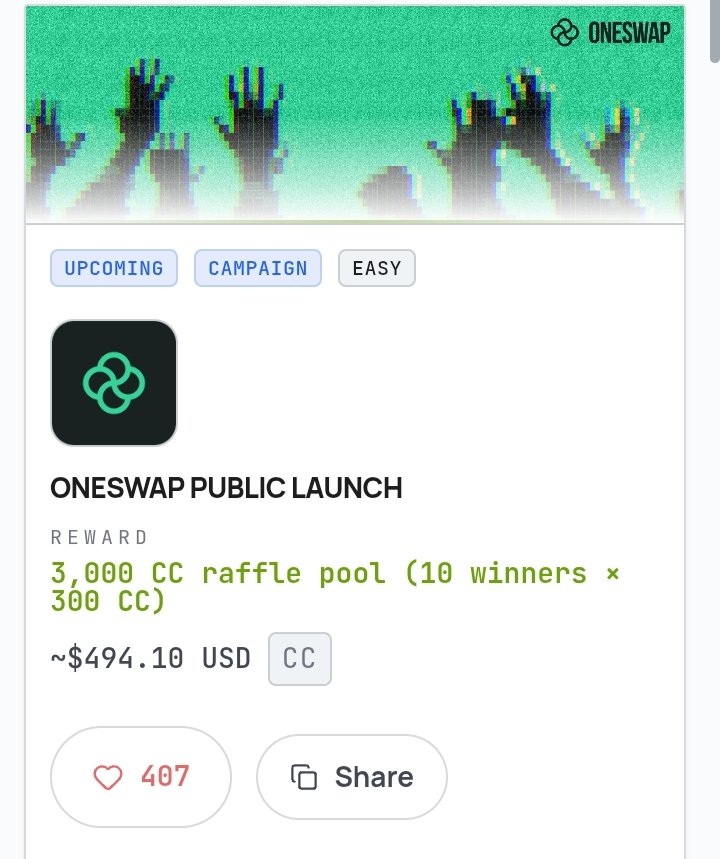 SunDonkYa's tweet photo. OneSwap Public Launch | 3,000 CC raffle pool (10 winners × 300 CC)

✅ Go to https://t.co/jqnTs22GhT
- Sign up
- Click Here https://t.co/29JjVJvt1H
- Complete Task 
- Claim Badge
- Done

X Account @cantontools @Oneswapcc https://t.co/9dXIyYe6sT