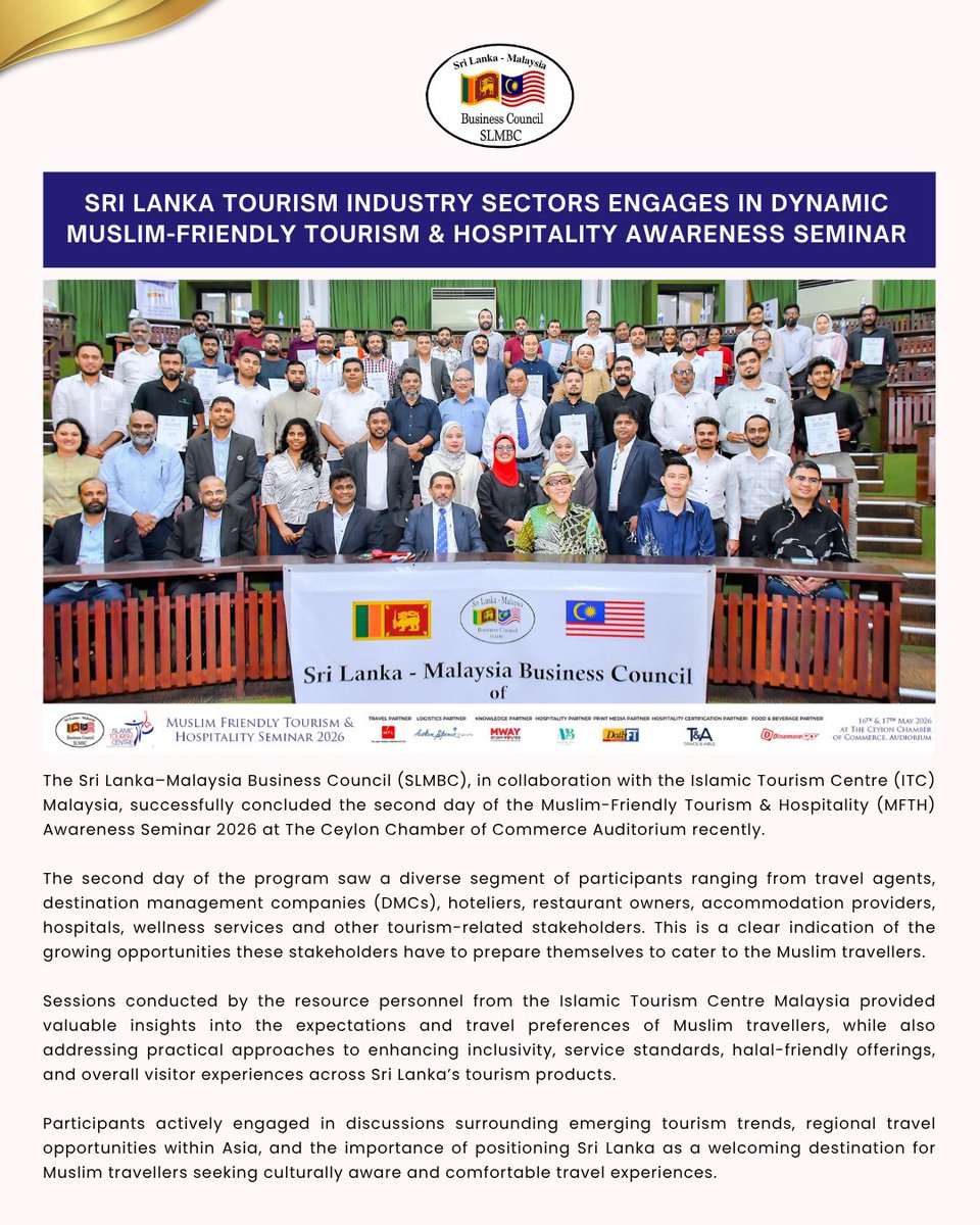 slmbcouncil's tweet photo. Sri Lanka Tourism Industry Sectors Engages in Dynamic Muslim-Friendly Tourism &amp; Hospitality Awareness Seminar

#SLMBC #Seminar #Travel #Tourism https://t.co/ALMU5NvriT
