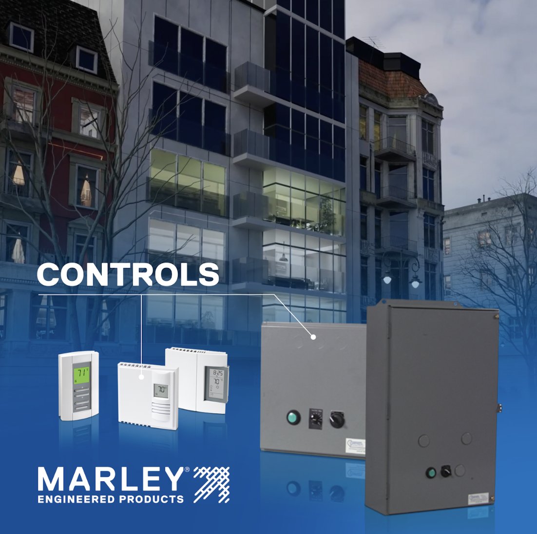 Marley_MEP's tweet photo. As temps climb, comfort should still feel customized. Marley #Thermostats and #Controls let you fine‑tune #InfraredHeating for every space—boosting comfort while supporting #EnergyEfficiency all summer long. https://t.co/bBUnI4ARTF https://t.co/kY1ulcVQDe