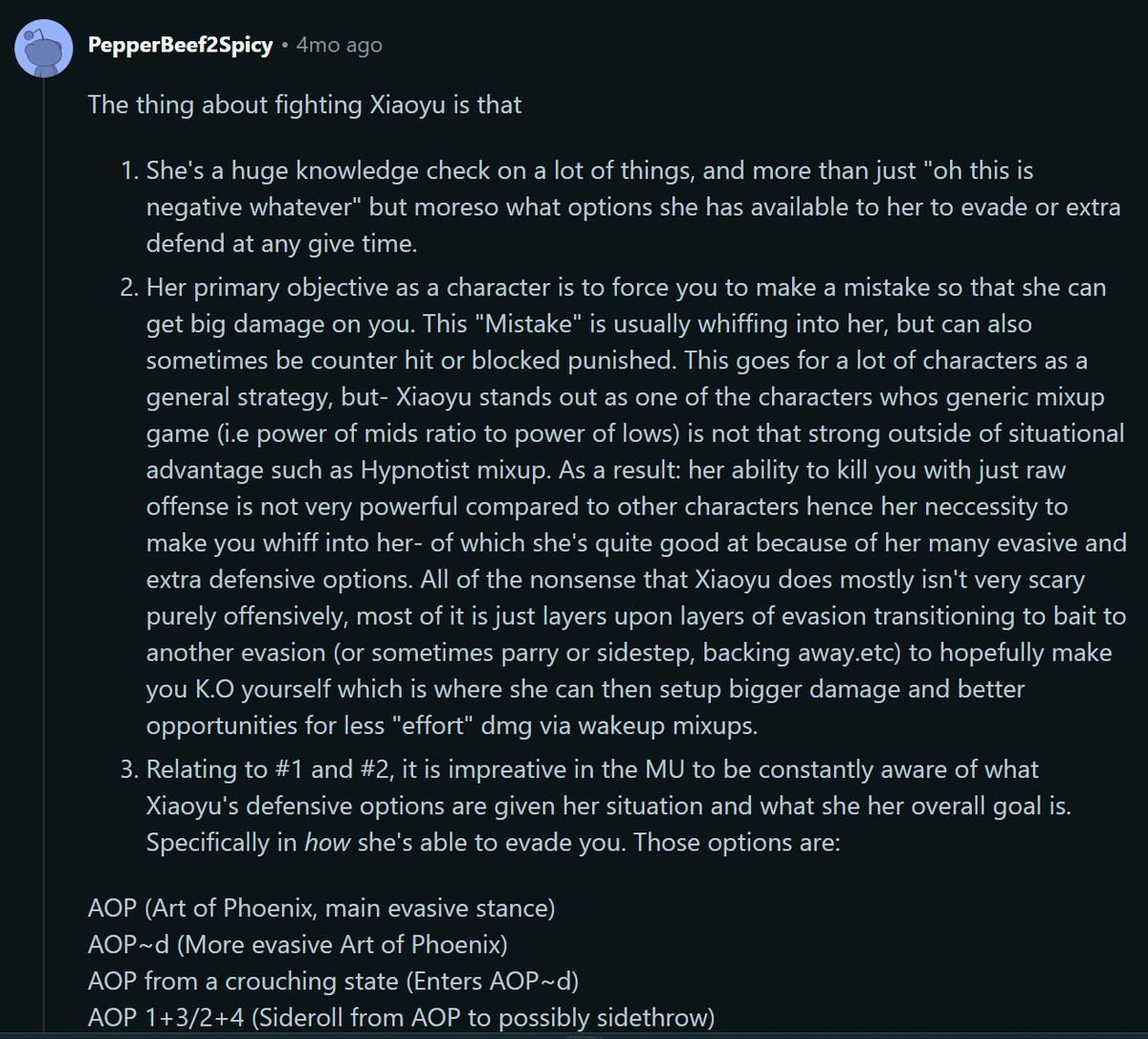 PBeef2Spicy's tweet photo. @Heiuha So bc she's a complex char with a lot of nuance I'm just gonna link a long write up I did about fighting her (generally) in the Tekken subreddit.

https://t.co/V5fAJvqmz4

General advice:
-Play very patient, conservative
-Focus on low profile, fast, tracking mids or fast lows https://t.co/Ro4Q23QBpC