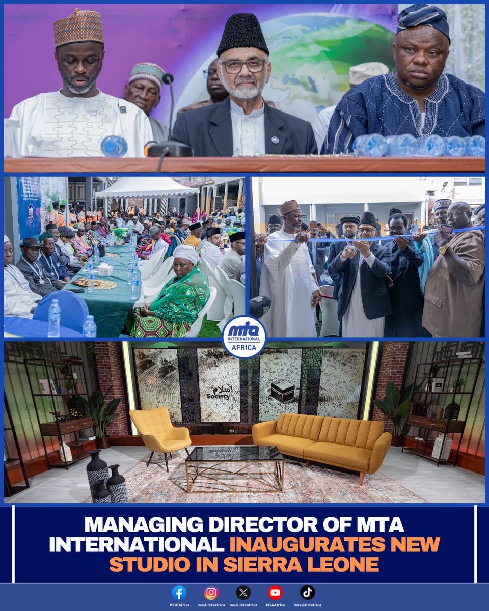 MuslimTVAfrica's tweet photo. 📣 A BLESSED NEW MILESTONE FOR THE AFRICAN CONTINENT
 
Under the blessed guidance of Hazrat Khalifatul Masih V (aba) a new purpose built studio was inaugurated on Saturday 23rd May. The Managing Director of MTA International officially opened the studio during the opening event. In attendance were the former vice president of Sierra Leone, ministers of state, executives from the state and private media, Jama'at representatives and other dignitaries.