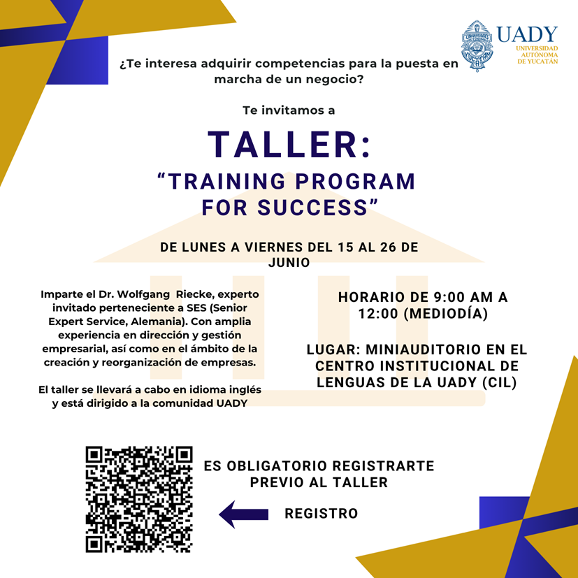 uadyglobal's tweet photo. Extendemos la invitación a la comunidad universitaria para participar en el Taller “Training Program for Success” https://t.co/l4FgQzvd46