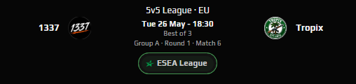 TropixCS's tweet photo. We made Intermediate Play Offs 😁

Tonight we play 1337 in the Upper Bracket, live on @Bunker935's Twitch channel:
📺 https://t.co/Lbp1cXxO48 https://t.co/WQGF07ULyd