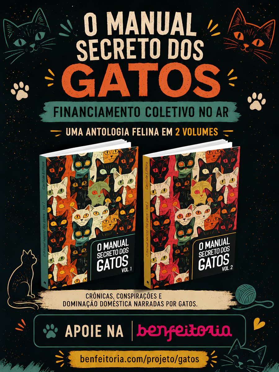 cartolaeditora's tweet photo. 🐈📜 O Manual Secreto dos Gatos foi interceptado – e rendeu DOIS volumes de histórias felinas sobre manipulação humana, dominação dom��stica e conspirações em telhados. 

Apoie: 

https://t.co/8szNsazlBy

#CartolaEditora #OManualSecretoDosGatos #FinanciamentoColetivo #Gatos https://t.co/bFTXNUFbQ5