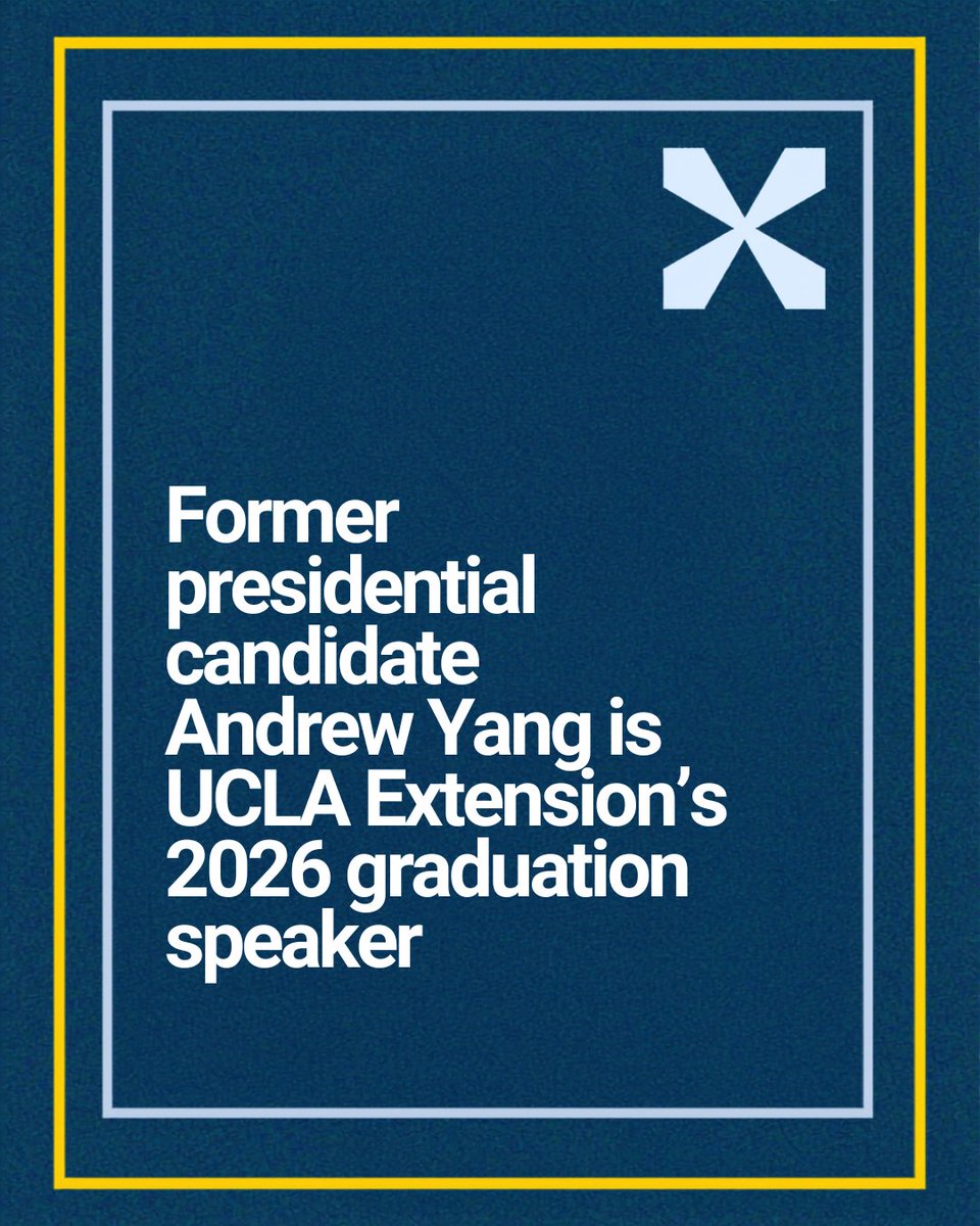 uclaextension's tweet photo. Entrepreneur, author and former presidential candidate @AndrewYang will serve as keynote speaker at the 2026 UCLA Extension Certificate Graduation Ceremony. The ceremony will take place at Pauley Pavilion, June 15 at 2 p.m. 

Full announcement:
https://t.co/G8ezFzdbcD https://t.co/lPsAUAfUDT