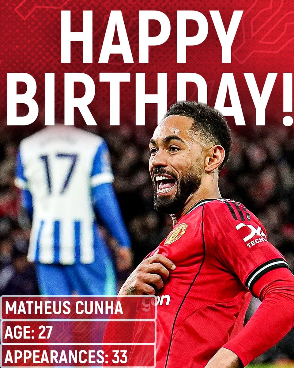 StretfordPaddck's tweet photo. 🥳 Happy 27th birthday to #MUFC forward Matheus Cunha! 🏄‍♂️🇧🇷 https://t.co/t0AQLo3KIp