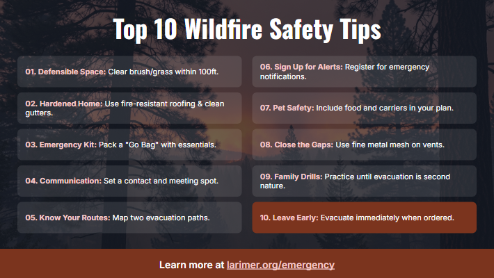 LarimerOEM's tweet photo. 🔥Top 10 Wildfire Safety Tips🔥 https://t.co/fJCDUNB4Qq