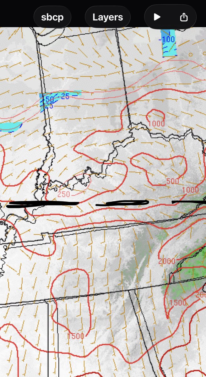 I65WxSils's tweet photo. *State of the Atmosphere*

Just after Noon hour Thermodynamics have really increased over SoKY surging N out of MiddleTN. Satellite shows the AM clouds lifting North toward Parkways. CAPE convergence b’dary draped S of Parkway ~ 1000-1500 as dT’s are now in Low 70s. LLJ at 25kts. https://t.co/zhqNKBSx23
