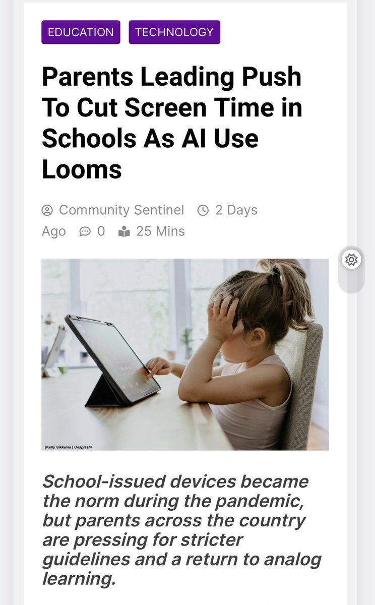 TheNolanStout's tweet photo. As artificial intelligence use spreads and is coming to schools, some parents are trying to pump the brakes on screen time and technology use. What’s happening in Fairfax County Public Schools is a microcosm of the bigger discussions nationwide. https://t.co/2xYAYC5Ldy