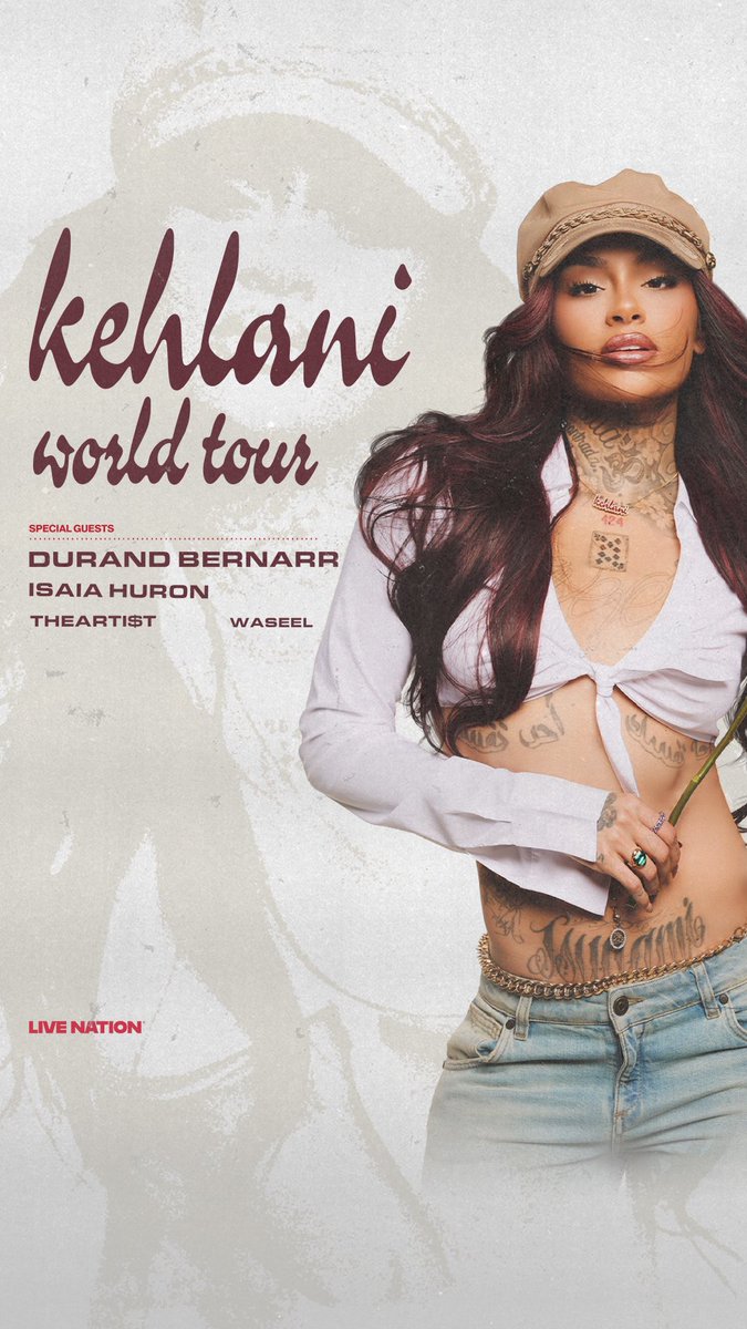 DJMEECHIE's tweet photo. 🔥 JUST ANNOUNCED 🔥

@kehlani is hitting the road for the World Tour and it’s about to be a whole vibe 🌹✨ At @mohegansun 

With special guests:
• Durand Bernarr
• Isaia Huron
• THEARTI$T
• Waseel https://t.co/MiZJXJWlCs