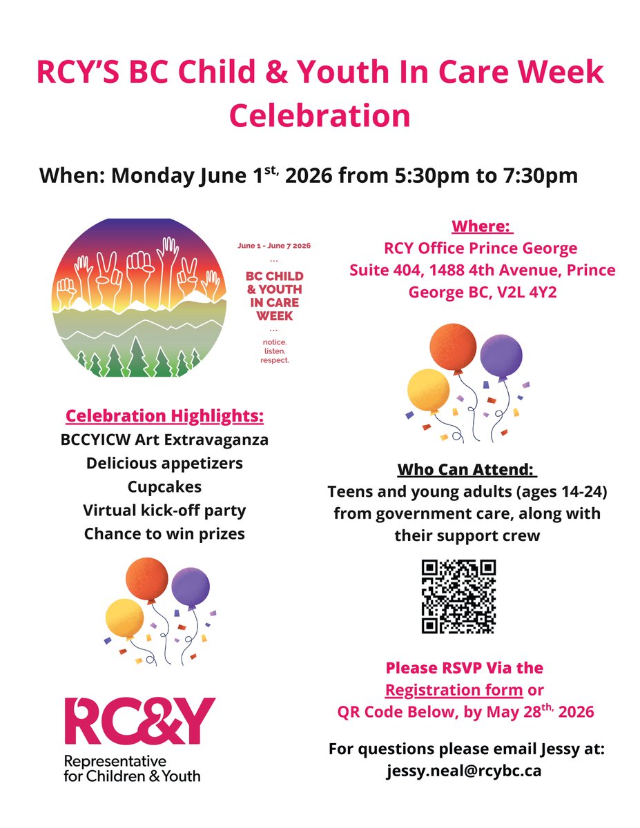 RCYBC's tweet photo. BC Child &amp; Youth in Care Week is an opportunity to recognize the strength, creativity &amp; leadership of young people in and from care, &amp; to recommit to listening to their voices, respecting their rights &amp; supporting their well-being.
Join us as we celebrate. https://t.co/A8ni1WCCCX