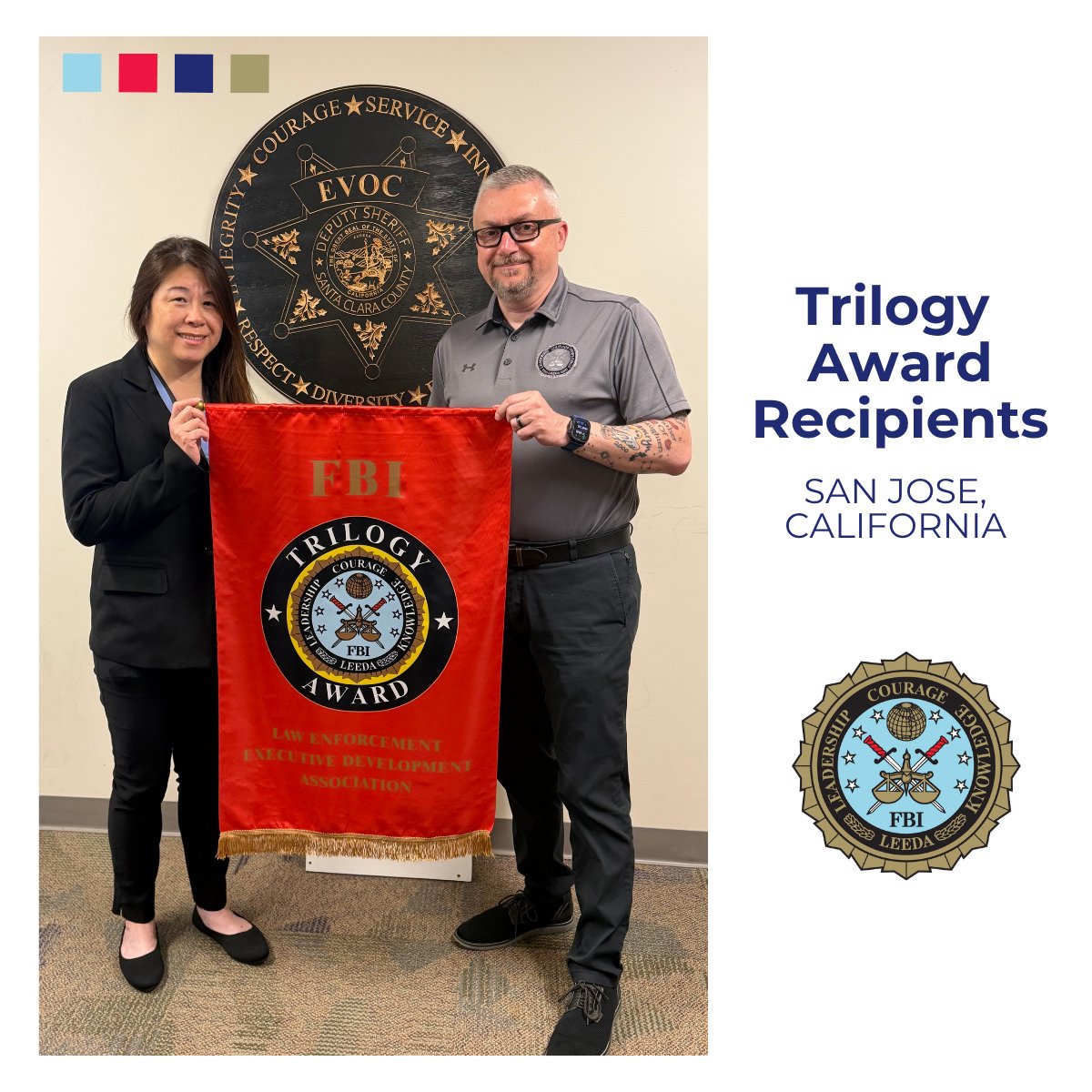 FBILEEDA's tweet photo. Congratulations to the 29 Supervisor Leadership Institute graduates in San Jose, California — including one Trilogy Award recipient! Thank you to instructors Sean Whent and Marcel Spaulding, and to Sheriff Robert Jonsen and the Santa Clara County Sheriff's Office for hosting. https://t.co/i32XOGHdA2