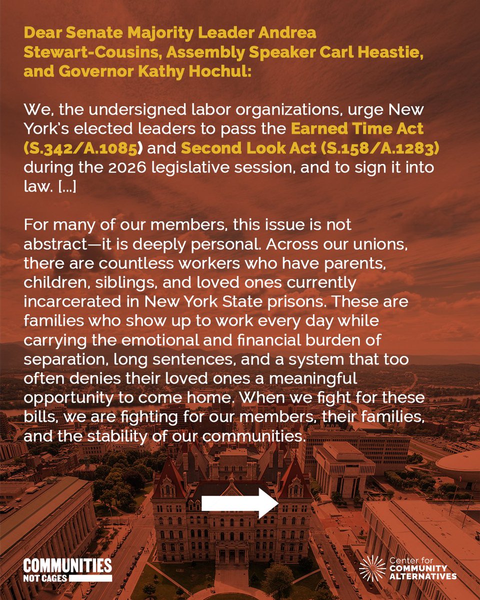 CCA_NY's tweet photo. 🚨BREAKING: New York Unions Call on Albany to Pass the Second Look and Earned Time Acts!  

🔗 Visit https://t.co/Ciqqq4QBaK to join the fight! https://t.co/YxN6HhVv0C