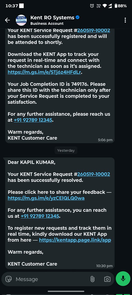 kapilkumar364's tweet photo. Raised a service ticket with Kent on 19th May,without any technician visit or actual resolution, the ticket simply closed as resolved. Worst customer support and experience. Extremely unprofessional and disappointing. Need immediate attention and proper resolution.@KentROSystems https://t.co/vnq6tU8IM2
