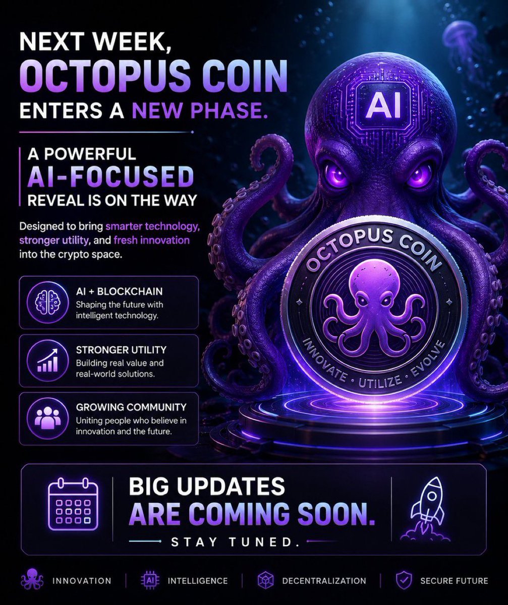 bigfudsol7's tweet photo. @GordonGekko @anndylian @moonbag @DonWedge @trade @JamesEastonUK @TommyTrencher @DegenHustla @cryptob80704 The combination of AI and blockchain is shaping the future, and Octopus Coin is preparing to be part of that evolution. ππ€
Big updates are coming soon. Stay tuned. π
#OctopusCoin #AI #Crypto #Blockchain #Solana #CryptoCommunity #Octopuscoins https://t.co/rJ2Cs7avvh