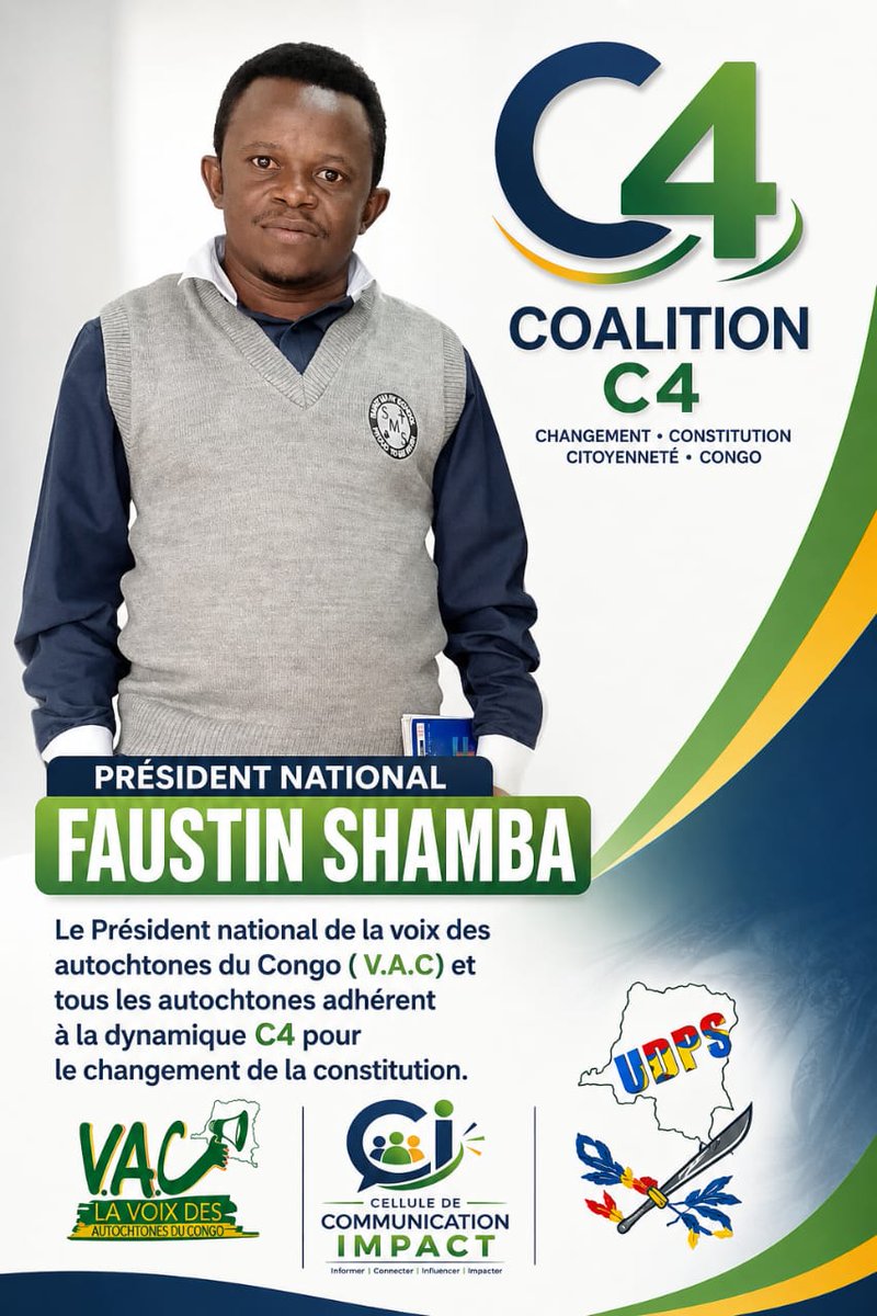 sa22497's tweet photo. #RDC|||
#Voix_des_Autochtones_du_Congo||
@FaustinSha7058 |
Le Président National de la Voix des Autochtones du Congo ( V.A.C) et tous les autochtones adhérent à la dynamique C4 pour le changement de la constitution.

@fatshi13 
@AugustinKabuyaT
@damkup 
@IsralMutombo11 https://t.co/goTiSTj3K1