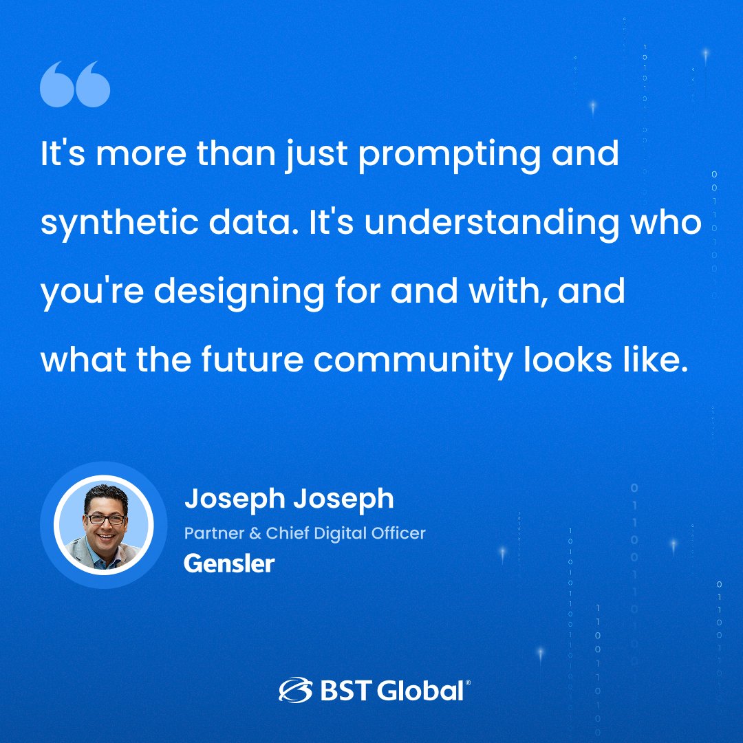 BSTGlobal's tweet photo. Tech leaders like @gensler_design’s Joseph Joseph provided valuable insights into AI for the AEC industry in our recent report. Get your copy today to see what Joseph and other members of BST Global’s AI + Data Consortium have to say. Download now: https://t.co/pZmNS4jdRS https://t.co/7YOju9bVtg