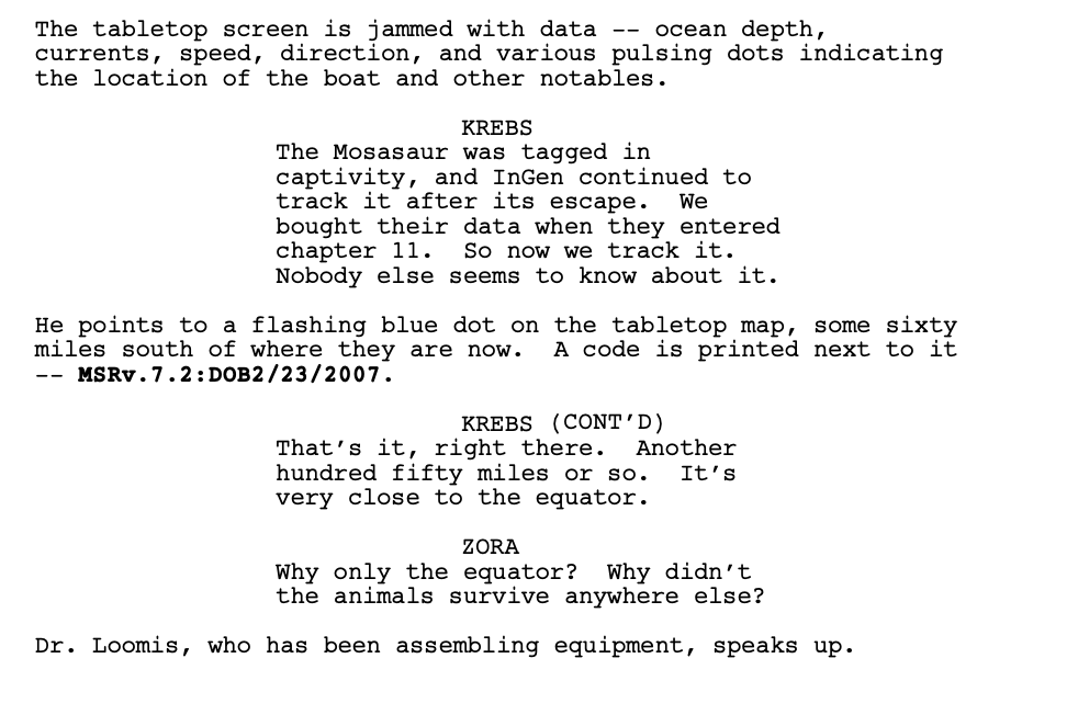 Part_Time_Hero's tweet photo. Been a while since any new production stuff from #JurassicWorldRebirth surfaced, but the final screenplay is finally available to read courtesy of David Koepp!

https://t.co/I1LiyxPJpQ

Some interesting tidbits! Both Kincaid endings, the Juvenile Rex and a DOB for the Mosasaur. https://t.co/QWOQdxR4HD