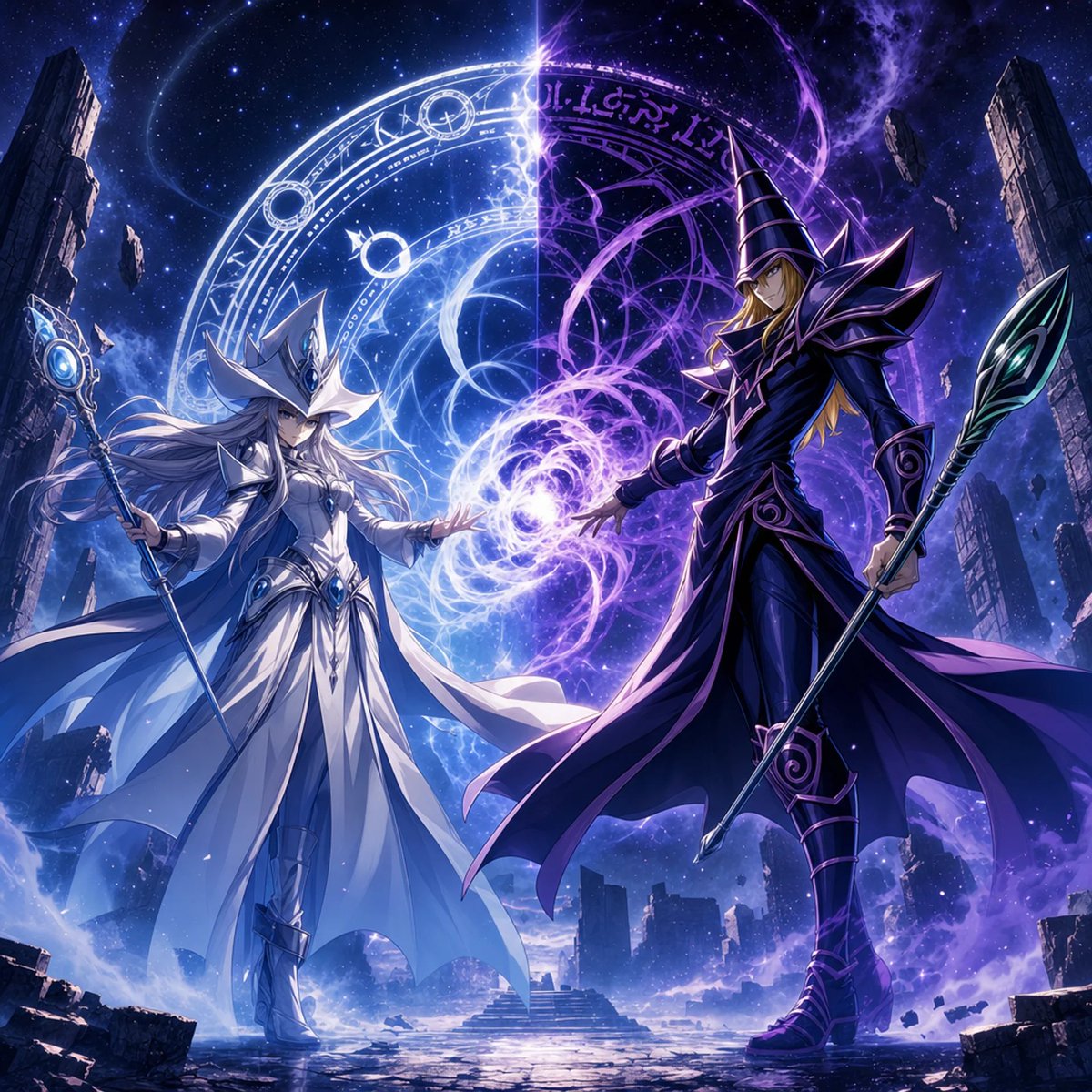 story_with_ai's tweet photo. Dark Magician x Silent Magician

The legacy of darkness meets the silence of light.

Don't you think this duo looks great together? https://t.co/X9rnxU5aIH