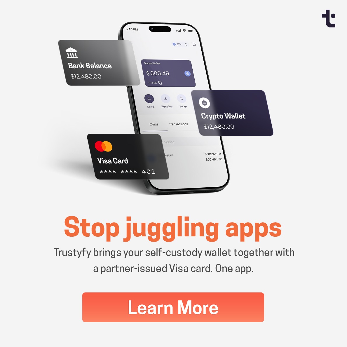 trustyfy's tweet photo. Digital finance is broken if you need three different apps just to buy a coffee. 

Trustyfy connects your self-custody wallet directly to a Visa Platinum card in one clean interface. 

Move from holding to spending without the digital obstacle course.