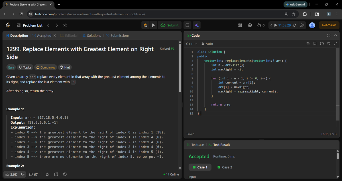_a_m_i_t_1's tweet photo. Day 694 of #700DaysOfCode
Leetcode 1299 -> Replace elements with Greatest Element on Right Size. https://t.co/MfdDIhqoQm