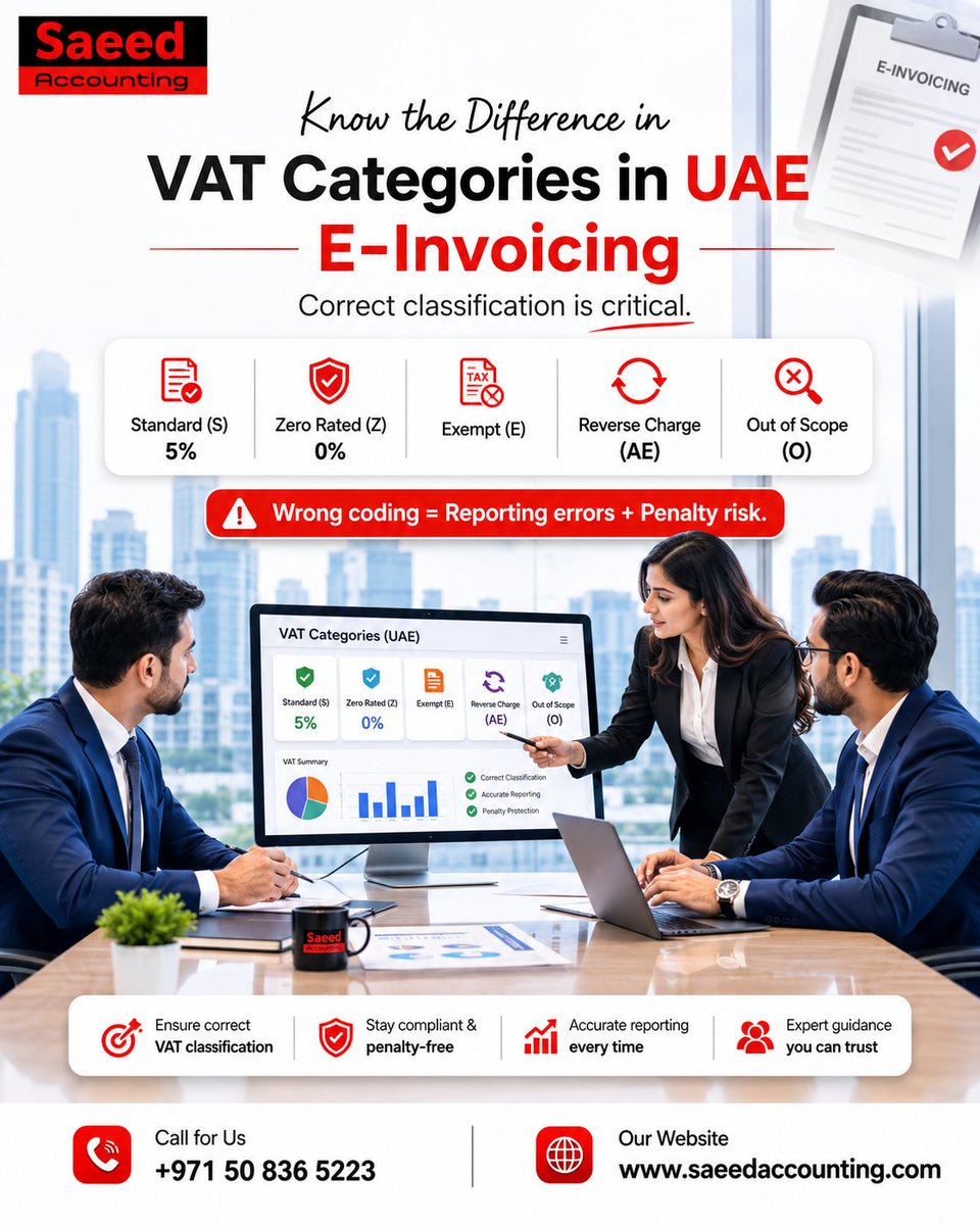 saeedaccntng's tweet photo. ⚠️ Wrong VAT coding can lead to reporting errors, penalties &amp; compliance risks.

Trust Saeed Accounting to simplify your VAT process and help your business stay audit-ready at all times.
📞 +971 50 836 5223
🌐 https://t.co/0TFhg4zUbG https://t.co/LRW8vxg6Mo