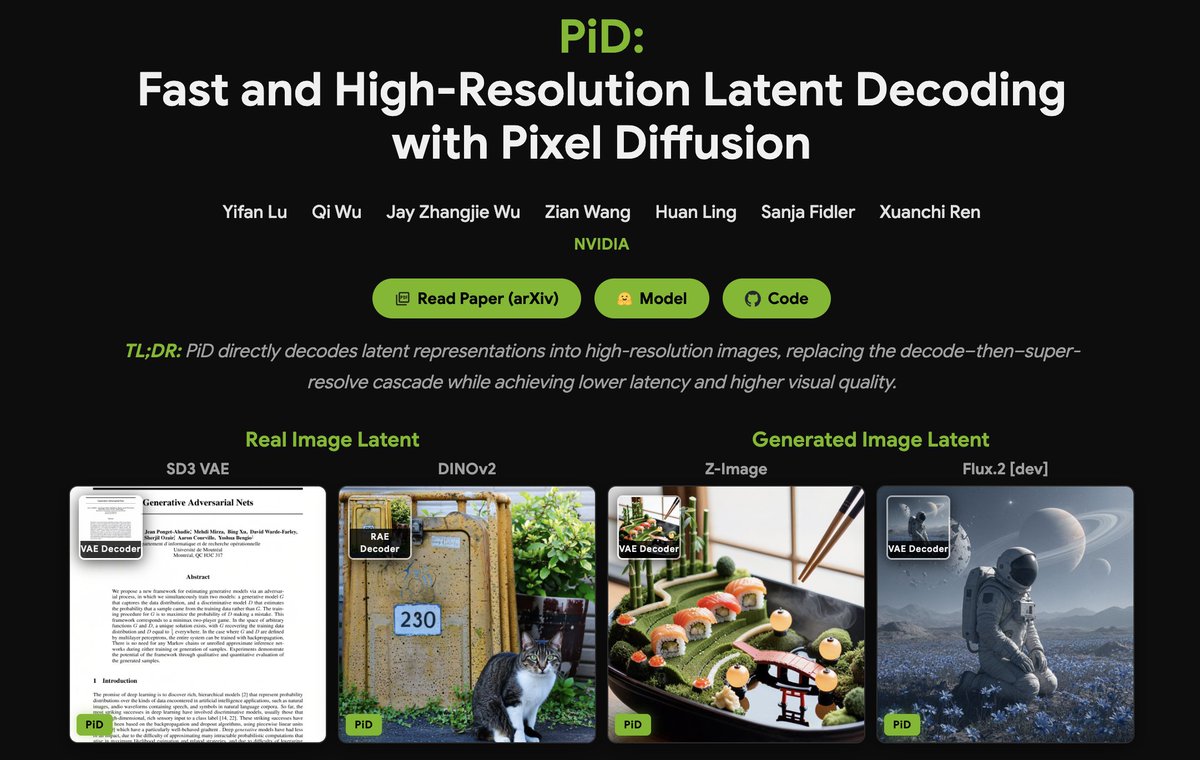 NVIDIA introduced PiD, a Pixel Diffusion Decoder designed to turn ...