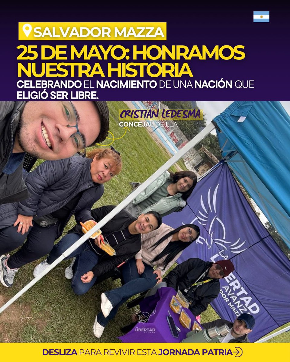 LLASALTA's tweet photo. 🇦🇷 En este 25 de Mayo, desde Salvador Mazza compartimos locro con los vecinos para conmemorar la Revolución de Mayo de 1810, una fecha que marcó el comienzo del camino hacia una Argentina libre.

Creemos en una patria con ciudadanos protagonistas, con valores, trabajo y libertad. Porque las tradiciones nos unen y nos recuerdan que el verdadero cambio siempre nace del pueblo y no de la burocracia.

Celebrar nuestras raíces también es defender las ideas de libertad que dieron origen a nuestra Nación.
¡Viva la Patria! 🇦🇷
