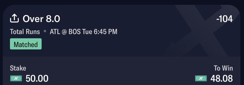 iQost's tweet photo. Running it back until we hit!🏴‍☠️⚾️

🪜iQost’s MLB Ladder Challenge🪜

💰$50 —> $1,000💰

⚾️Day #1: $50 —>$98

Braves/Red Sox Over 8 -104

Spencer Strider is due for regression, and 8/11 Braves Away Series Openers have gone over to start the szn. 
 
❤️ = TAILING!

#GamblingX #MLB https://t.co/lIXekCCP5U