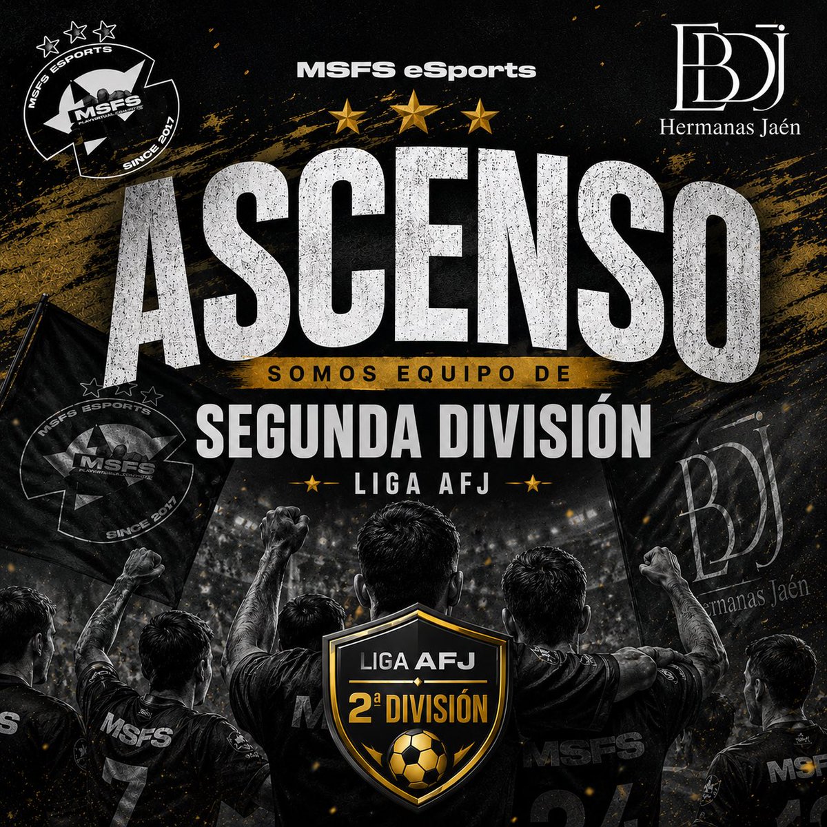 MSFSesports's tweet photo. A falta de 5 jornadas podemos decir que ya somos equipo de SEGUNDA DIVISIÓN de @AFJSpain 
Gran temporada de nuestro equipo que ya canta el ascenso, pero aquí no ha acabado esto porque vamos a por el título de la categoría.
Gracias al Bar de los Jubilados por el apoyo brindado. https://t.co/RlmmilWvEJ
