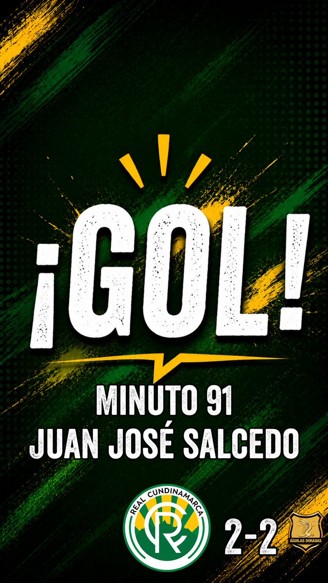 RealCundi's tweet photo. Minuto 92: Gooooool!!! seguimos con la esperanza intacta 

¡VAMOS CUNDI!

@RealCundi 1-2 @AguilasDoradas

#VamosRealCundinamarca #ElAscensoEsNuestraObsesión #FamiliaCundi 💚💛 https://t.co/ZpgOvPEpuw