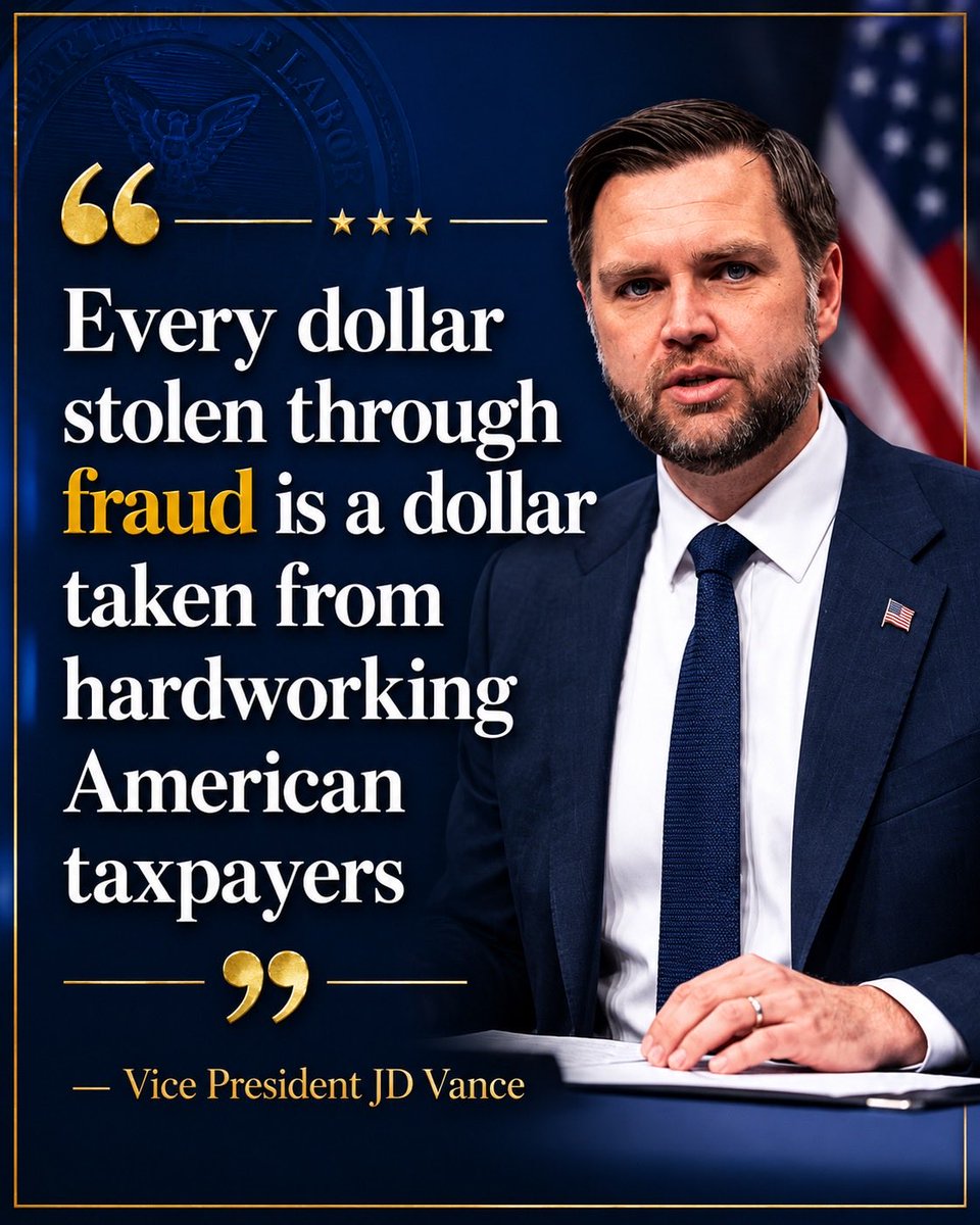USDOL's tweet photo. At the Department of Labor, protecting taxpayer dollars is a TOP priority.

We are proud to work alongside @VP and the @WHFraudTF to investigate fraud and recover taxpayer dollars. 

THE CRACKDOWN CONTINUES! 💪 https://t.co/F1YCUV1iq0
