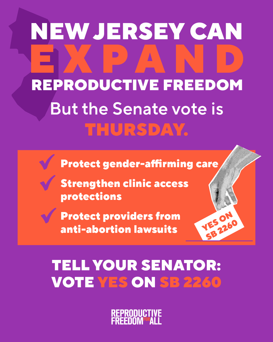 reproforall's tweet photo. New Jersey lawmakers could expand repro freedom protections! 

📲 NJ residents: Tell your senator to vote YES on SB 2260.

https://t.co/GG0K96wx6m https://t.co/V8EJ5I2eJ6