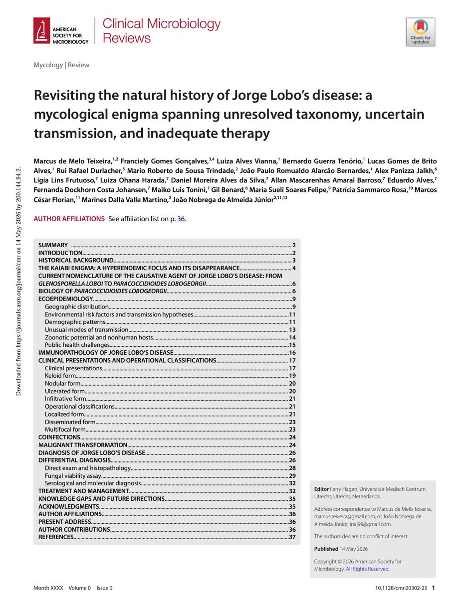 acincentral's tweet photo. ¿Por qué seguimos subestimando la enfermedad de Jorge Lobo? Esta revisión analiza su epidemiología en la Amazonía, los desafíos diagnósticos, las opciones terapéuticas y las prioridades de investigación para una micosis crónica, incapacitante y aún poco reconocida. Un llamado a fortalecer la vigilancia y la investigación en enfermedades tropicales desatendidas. #Mycology #TropicalMedicine #InfectiousDiseases @Lauranocuab