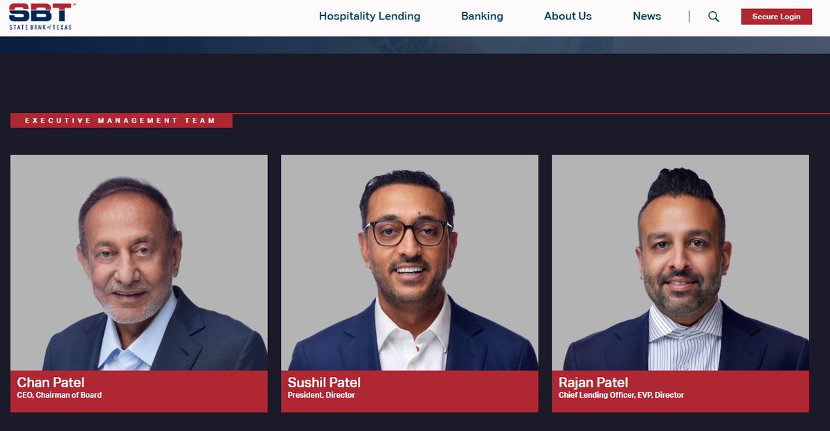 WallStreetMav's tweet photo. Example, State Bank of Texas, owned by the Patel family.

It specializes in the hospitality sector.

Loan sizes up to $75 million
Loan Types: SBA (7a) and SBA 504. https://t.co/2LV4NoQxdH