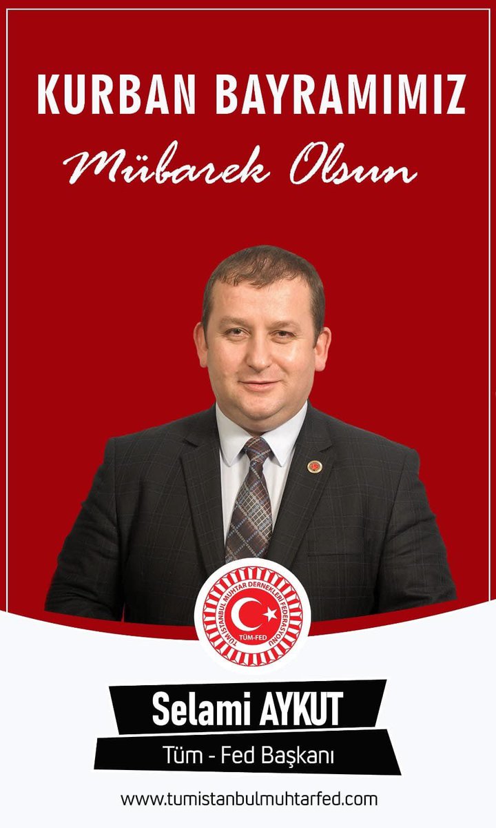 Tumfed34's tweet photo. 🌙🐏 Kurban Bayramımız mübarek olsun.

Birlik,beraberlik,kardeşlik ve dayanışmanın daim olduğu nice bayramlara…

Başta kıymetli muhtarlarımız olmak üzere tüm vatandaşlarımızın Kurban Bayramı’nı en içten dileklerimizle kutluyoruz.

Selami AYKUT
TÜMFED Genel Başkanı https://t.co/bPWWVohtbS
