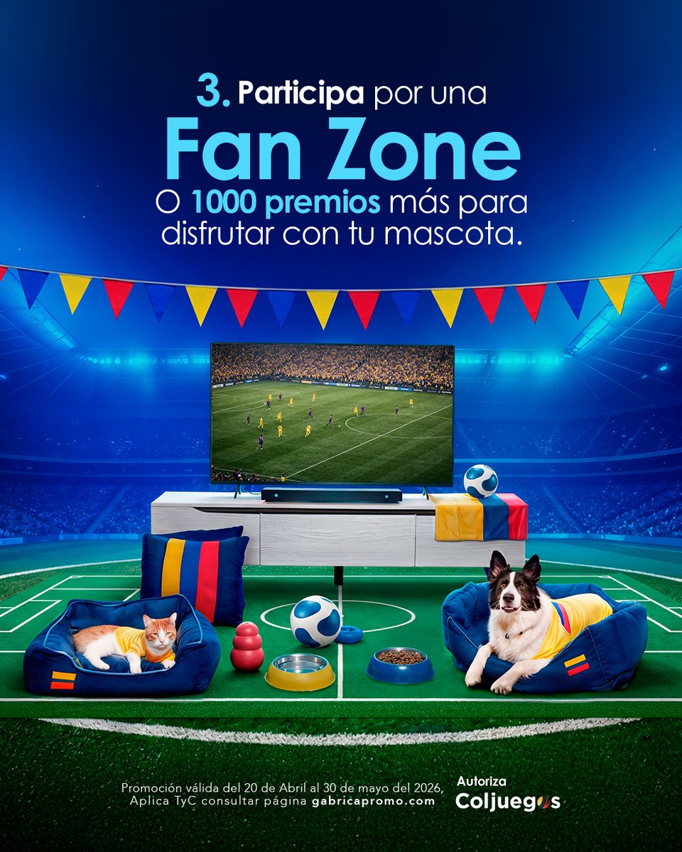 Gabricaco's tweet photo. Estamos en los últimos días para participar en la Petcup Gabrica, recuerda que puedes ganar Fan zones, camisetas, balones y más de 1000 premios son los que te puedes llevar para ti y tú mascota​

🐾 Compra productos Gabrica​​

📲 Registra tu factura​​

🏆 Y participa por más de 1000 premios​​

Entre más facturas registres, más oportunidades tienes de ganar.​

Promoción válida del 20 de abril al 30 de mayo de 2026 aplica TyC​

Más info por aquí: https://t.co/Wg5GBUXXu7