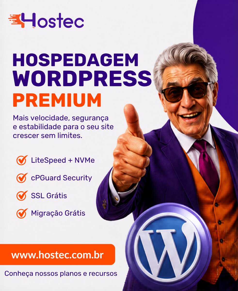 H0stec's tweet photo. 🚀 Seu site WordPress merece uma hospedagem à altura do seu projeto!

Na Hostec, você conta com uma infraestrutura premium focada em velocidade, estabilidade e segurança para manter seu site sempre online e carregando rápido. ⚡

🌐 https://t.co/HuMezhhR9t
#Hostec #WordPress #WP https://t.co/3Fg9Jp9DMW
