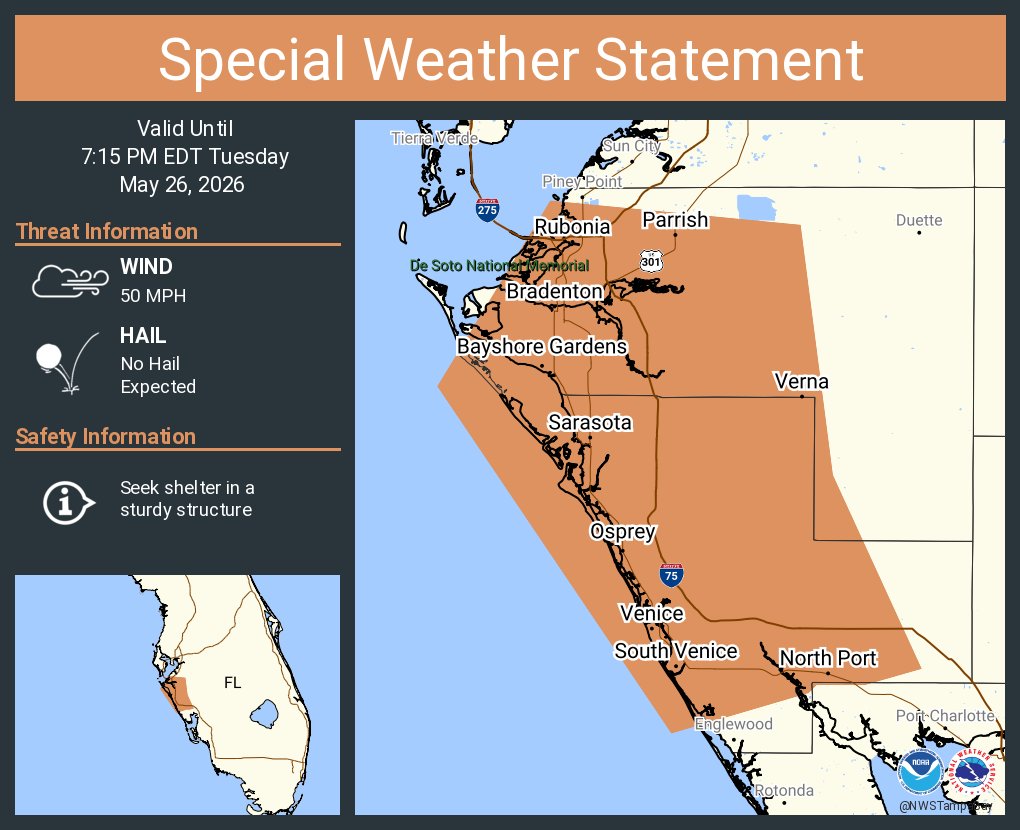 A special weather statement has been issued for North Port FL, Sarasota ...