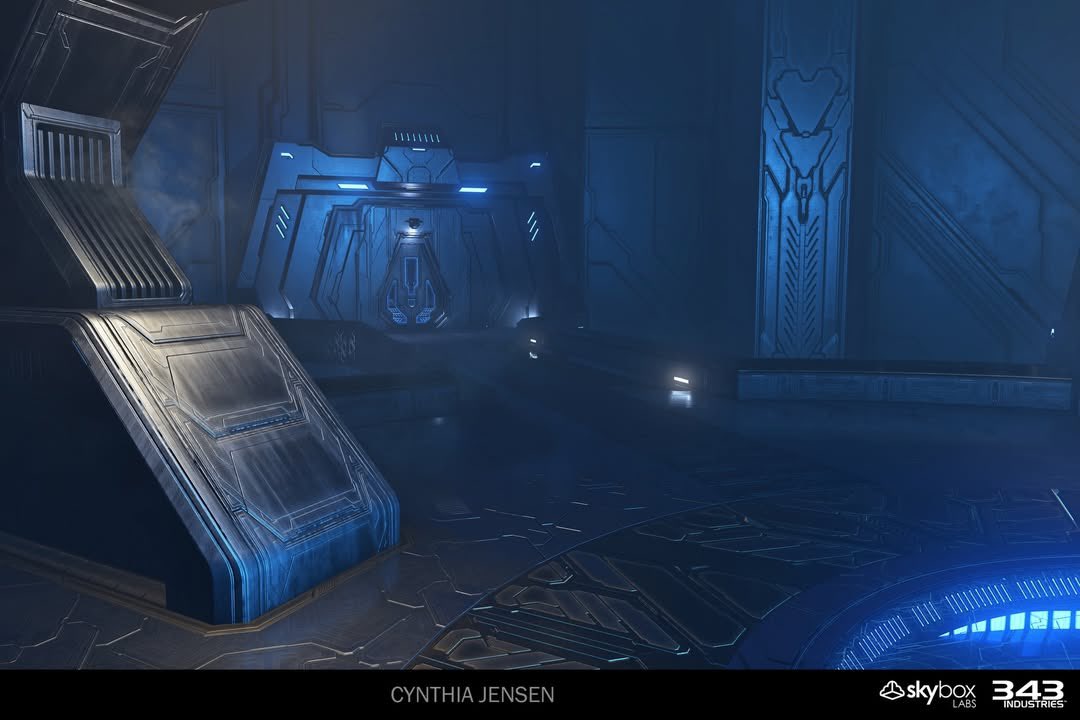 SkynetBeacon's tweet photo. @nikos_on_yt I spent a lot of time researching Forerunner design language and what newer Halo games get right/wrong. 
Main thing: It is metal but should behave more like stone in light. This means increasing roughness, avoid edgewear, kill specular and sheen, and keep normal details shallow. https://t.co/X2kztwclWW